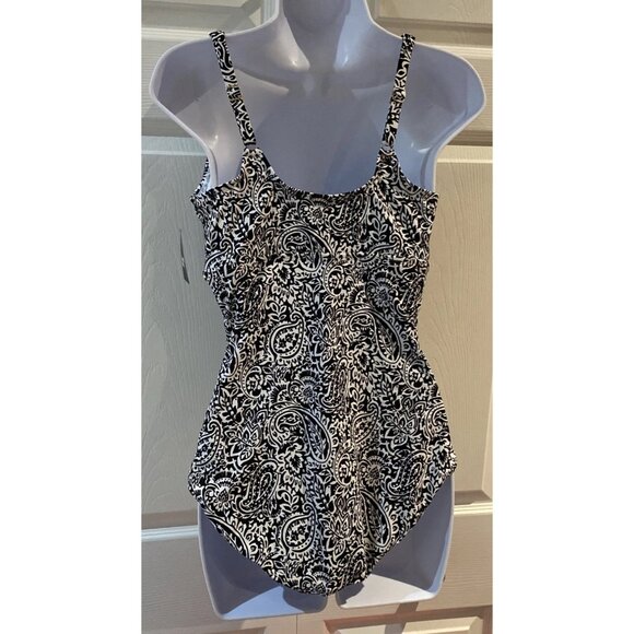 Lands’ End Women’s Tank Swimsuit Bathing Suit Slimming Paisley Black Size Medium - Picture 7 of 12